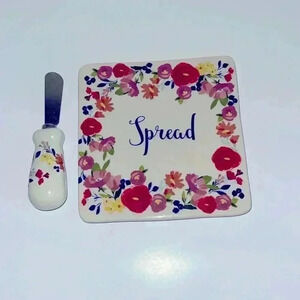 flower butter plate and knife